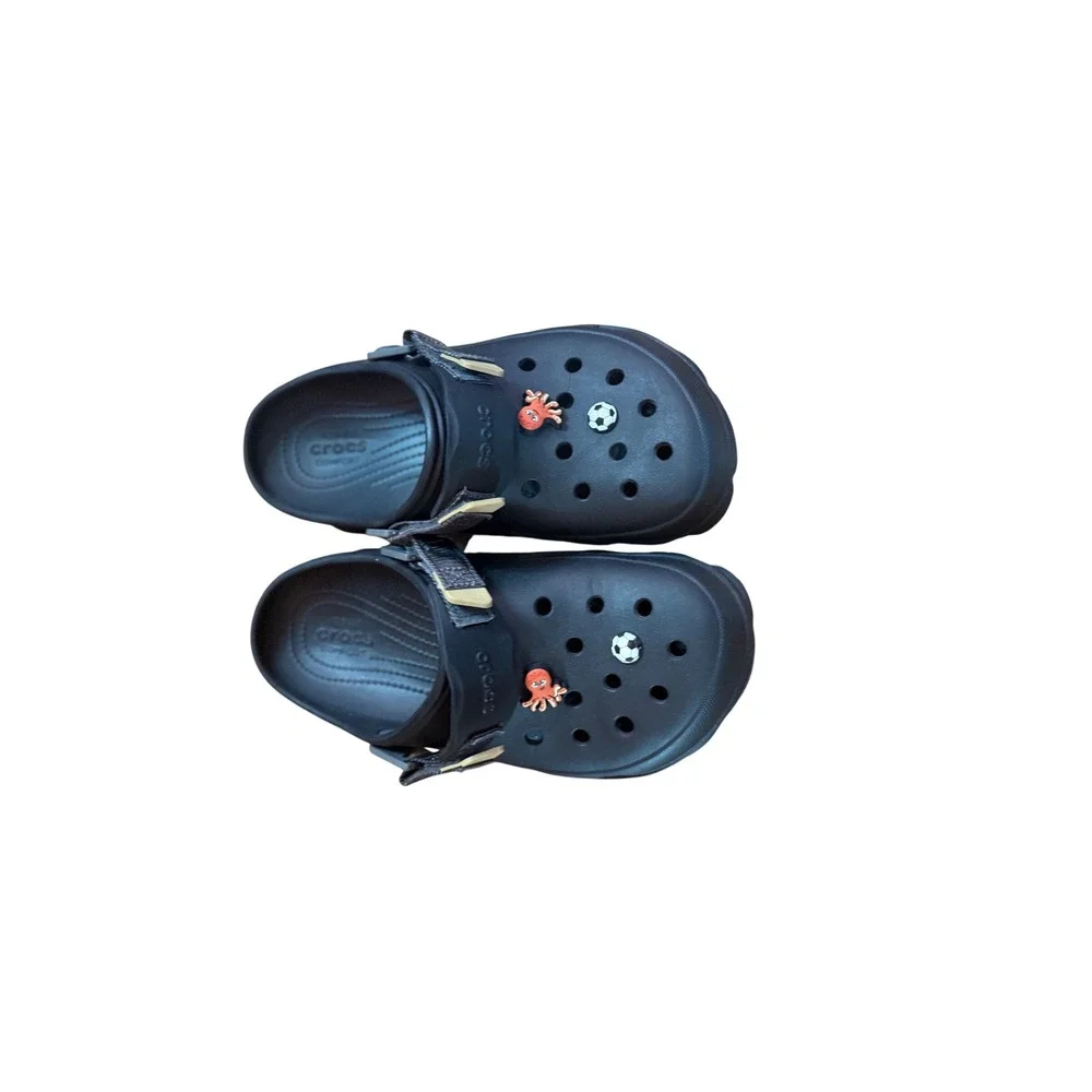 Crocs‎ Classic All-Terrain Clogs Black Adjustable Strap Mens 8 Womens 10 Charms